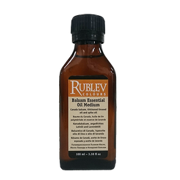 Rublev Balsam Essential Oil Medium 100ml bottle of traditional glazing medium with Canada balsam, linseed oil, and spike oil