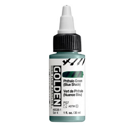 Golden High Flow Acrylics 30ml Phthalo Green Blue Shade S4 bottle with ultra-fluid acrylic paint and front label visible