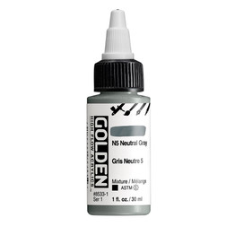 Golden High Flow Acrylics 30ml Neutral Gray N5 S1 bottle with ultra-fluid acrylic paint and front label visible