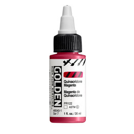 Golden High Flow Acrylics 30ml Quinacridone Magenta S7 bottle with ultra-fluid acrylic paint and front label visible