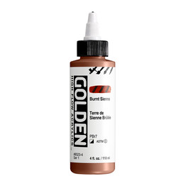 Golden High Flow Acrylics 118ml Burnt Sienna S1 bottle with ultra-fluid acrylic paint and front label visible