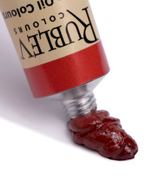 Indian Red oil paint squeezed from Rublev 50ml tube showing dense opaque red oxide colour and smooth long paint body