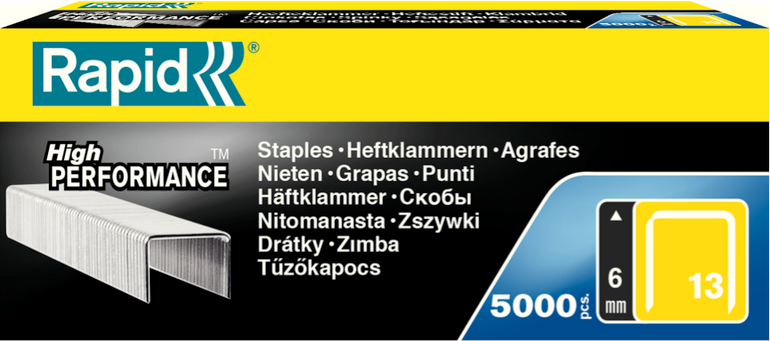 Box of Rapid Finewire Staples - 6mm (5000 pack), made from strong galvanized steel.