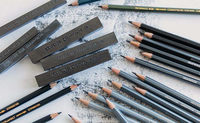 Caran d'ache graphite line grafcubes, grafwood, Technalo sketching pencils and sticks