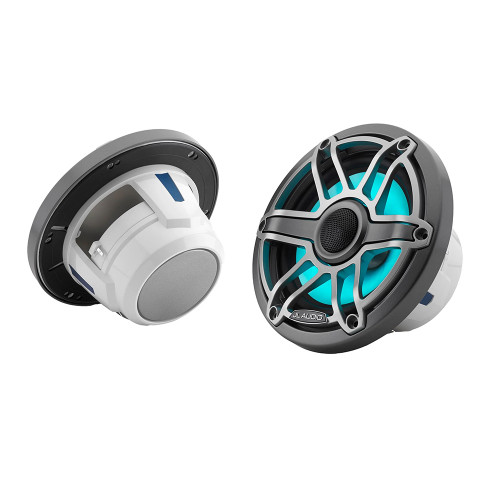 JL Audio M6 Series 6.5" Marine Coaxial Speakers w\/Grey Metallic Sport Grille  Transflective LED Lighting - M6-650X-S-GmTi-i [010-03092-00]