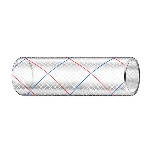 Trident Marine 3\/8" x 50' Clear Reinforced PVC Hose Tubing Red  Blue Tracer [162-0386]