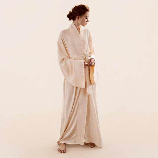 Women's Linen Robe Long Sleeve Bathrobe Soft Lightweight