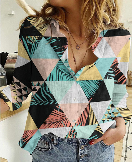 Geometric Print Button Down Shirt - Women's Casual Summer Shirt