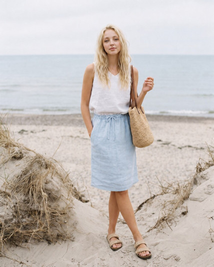 Linen Skirt With Adjustable Waist, Midi Skirt, Linen Skirt With Pockets, Soft Linen Skirt, Minimalist Linen Outfit