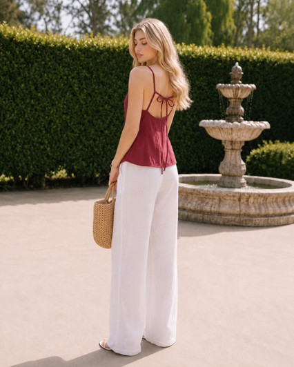 Linen Cami Top, Tie Back Sleeveless Blouse, Minimal Summer Linen Tank for Women