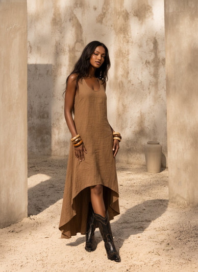 Sleeveless Linen Dress, Boho High Low Dress, Loose Fit Summer Dress, Natural Linen Beach Dress, Casual Resort Dress