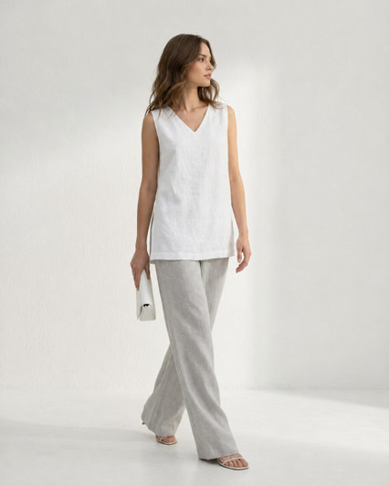 Linen Tank Top, Sleeveless V Neck Summer Blouse, Minimalist Linen Top for Women
