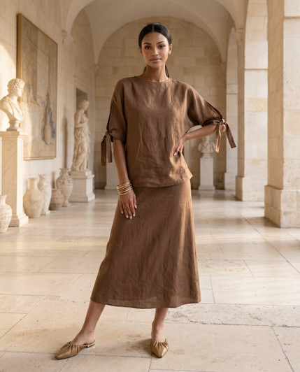 Natural Linen Shirt, Tie Sleeve Summer Top, Relaxed Fit Linen Blouse