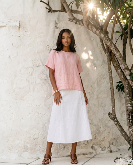 Linen Shirt for Women, Boxy Short Sleeve Top, Breezy Summer Blouse