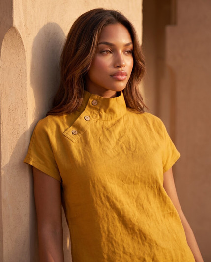 Linen Shirt for Women, Asymmetric Neck Button Top, Lightweight Summer Blouse