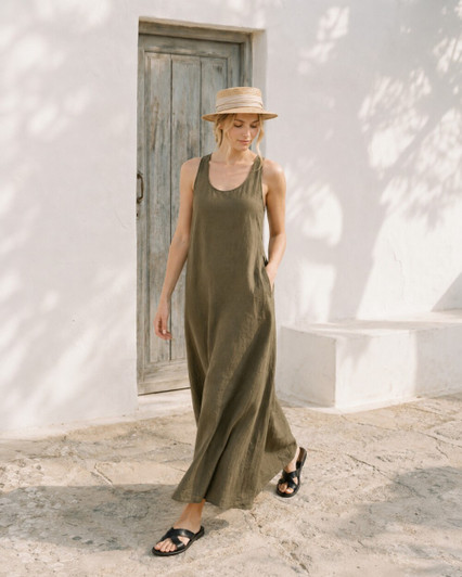 Linen Maxi Dress, Sleeveless Tank Dress, Relaxed Summer Sundress for Beach Vacation and Travel