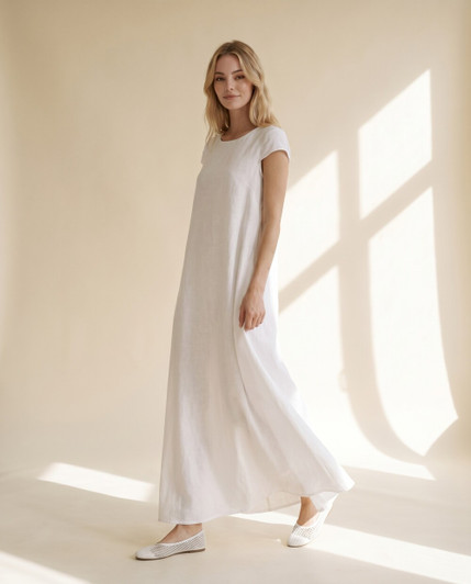 Casual Linen Maxi Dress with Cap Sleeves, Pockets and Loose Flowy Silhouette for Resort Wear