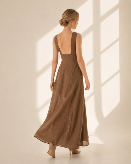 Linen Square Neck Maxi Dress, Sleeveless A Line Dress with Thigh Slit for Resort Vacation Dinner Party