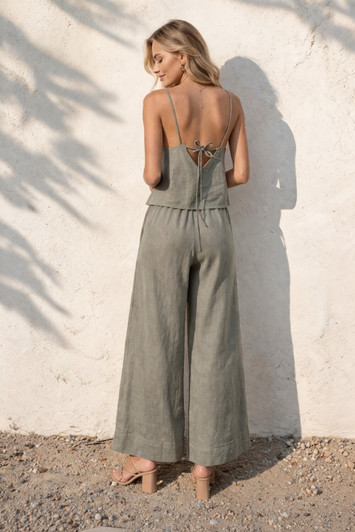 Linen Matching Set, Cami Top and Wide Leg Linen Trousers, Back Tie Linen Set, Minimal Summer Outfit, Resort Wear Set