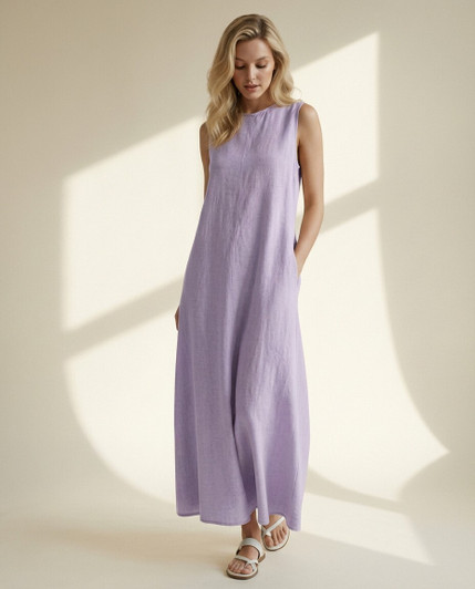 Sleeveless Linen Maxi Dress, Minimalist Summer Dress, Loose Natural Linen Clothing, Elegant Casual Dress