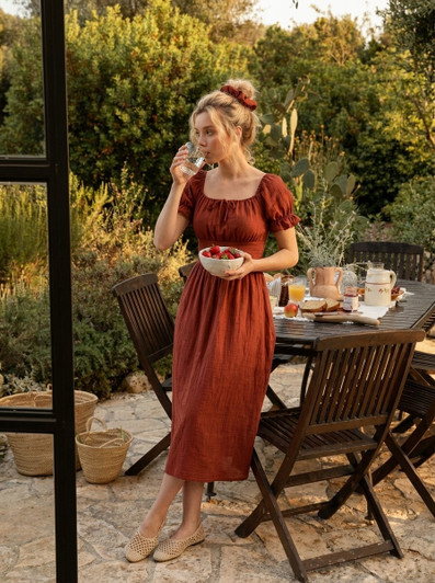 Romantic Linen Dress, Puff Sleeve Midi Dress, Square Neck Summer Dress, Soft Romantic Linen Clothing
