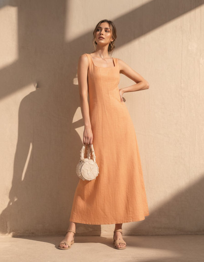 Maxi Linen Dress, Women Sleeveless Maxi Dress, Square Neck Summer Dress, Minimal Elegant Linen Clothing