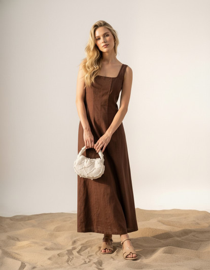 Linen Maxi Dress for Women, Square Neck Linen Dress, Sleeveless Minimal Dress, Elegant Summer Dress, Long Linen Dress