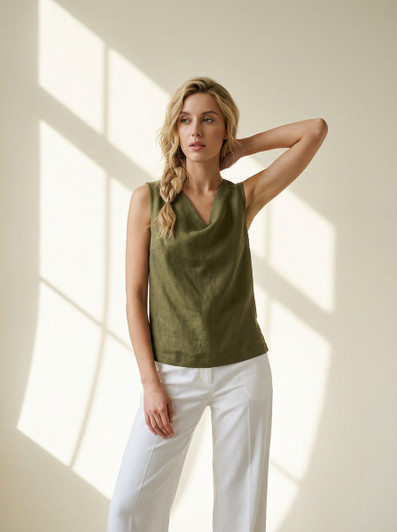 Linen Tank Top, Sleeveless Summer Blouse, Back Button Linen Top, Minimal Loose Fit Shirt, Casual Linen Wear