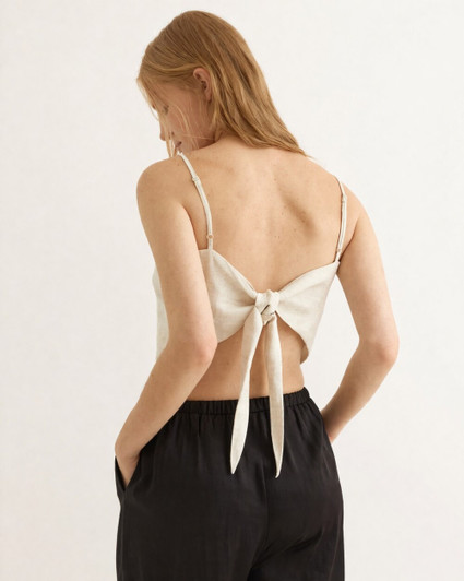 White Linen Crop Top, Tie Back Linen Cami, Square Neck Summer Top, Minimalist Spaghetti Strap Blouse, Open Back Top