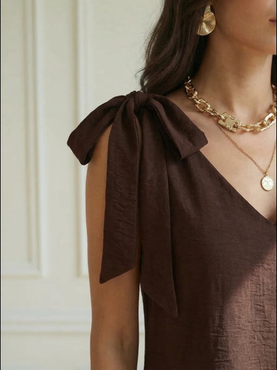 Linen Mini Dress, Asymmetrical Bow Dress, Sleeveless Linen Dress, Minimalist Beige Summer Outfit