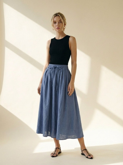 Linen Maxi Skirt, Drawstring Waist Skirt, Flowy Linen Skirt, High Waisted Summer Skirt, Minimalist Clothing
