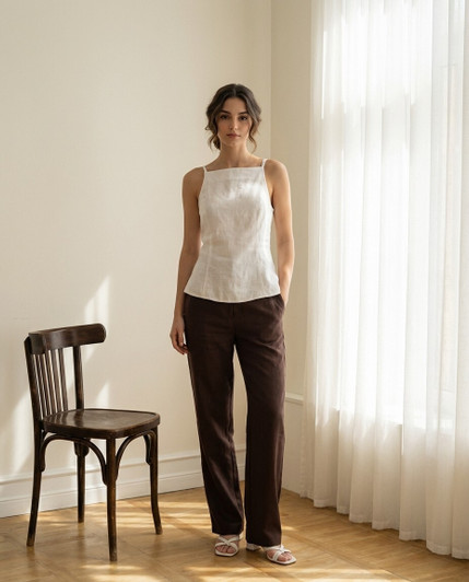 White Linen Tie Back Top for Women, Open Back Camisole, Square Neck Sleeveless Blouse, Summer Linen Tank, Handmade