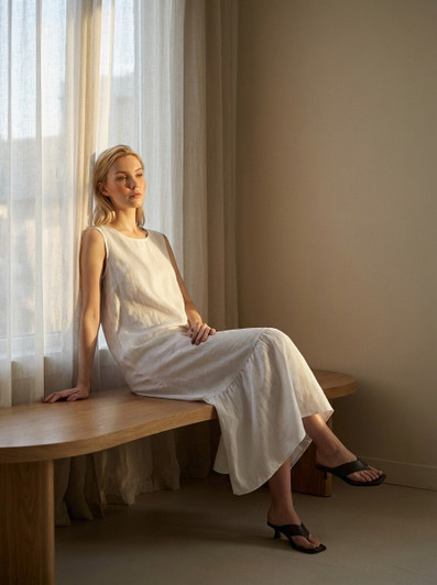 Linen Maxi Dress Ruffle Hem, Sleeveless Linen Dress, Loose A Line Summer Dress, Cottagecore Linen Dress