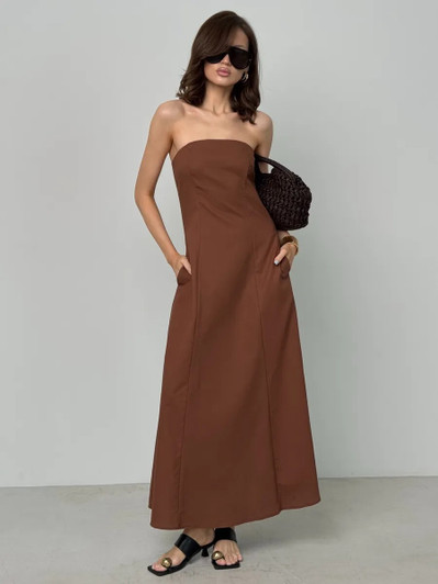 Minimal Tube Linen Dress, Strapless A Line Maxi Dress, Clean Silhouette Linen Dress, Modern Resort Linen Gown, Summer Linen Maxi