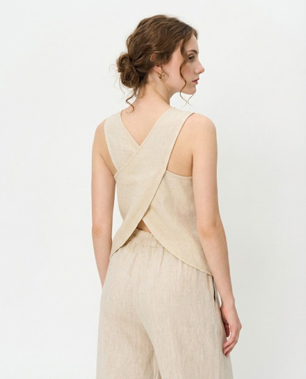 Linen Cross Back Top, Open Back Linen Blouse, Minimalist Linen Tank Top, Natural Linen Summer Top, Linen Capsule Wardrobe