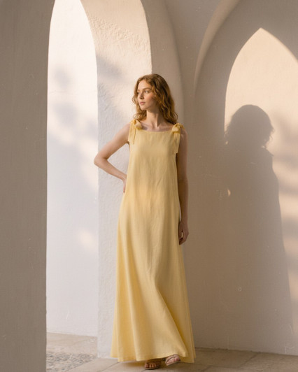 Linen Tie Shoulder Maxi Dress, Minimalist A Line Linen Dress, Summer Linen Sundress, Loose Fit Linen Dress, Bridesmaid Dress