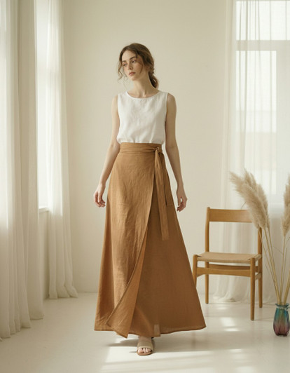 Linen Wrap Maxi Skirt, High Waist Tie Skirt, A Line Linen Skirt, Minimalist Summer Skirt, Boho Long Linen Skirt