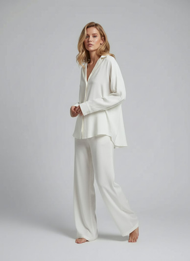Natural Linen Pajama Set, Women Minimal Sleepwear, Relaxed Fit Cozy Homewear
