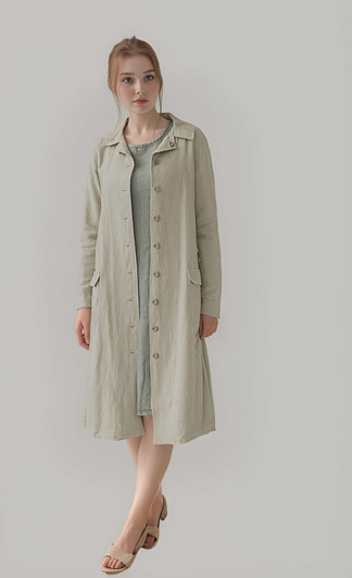 Linen Overcoat Cardigan, Minimal Vintage Style Linen Coat Dress For Fall & Winter