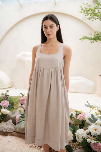 Linen Maxi Dress Wide Straps, Sleeveless Summer Dress, Empire Waist Linen Dress, Minimalist Natural Dress