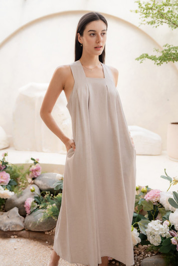 Women's Linen Dress, Loose Fitting Linen Maxi Dress, Minimalist Summer Dress, Origami Linen Dress