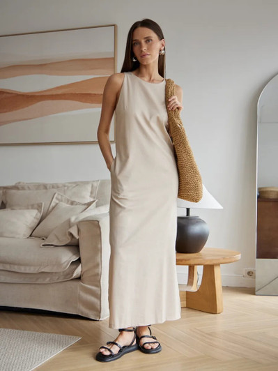 Linen Sleeveless Maxi Dress, Simple and Elegant Summer Dress, Comfortable and Breathable for Casual & Everyday Wear