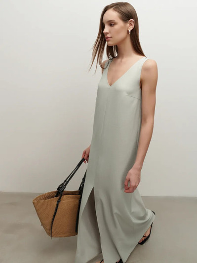 Maxi Linen Dress, Sleeveless V Neck Dress, Font Slit Summer Dress, Breezy and Elegant Vacation Dress