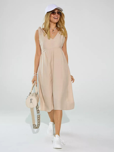 Midi Linen V Neck Dress, Sleeveless Casual Midi Dress, Tie Trap Linen Dress for Summer, Relaxed Fit and Comfortable Everyday Dress