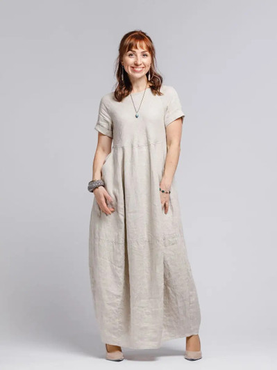 Linen Dress, Short Sleeve Casual Maxi Dress, Comfortable Summer Dress, Breathable Minimalist Loose Fit Dress