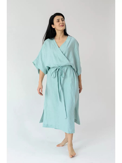 Mustard Linen Wrap Dress, Casual Summer Kimono Dress, Boho Vacation Outfit, Comfortable Loose Fit