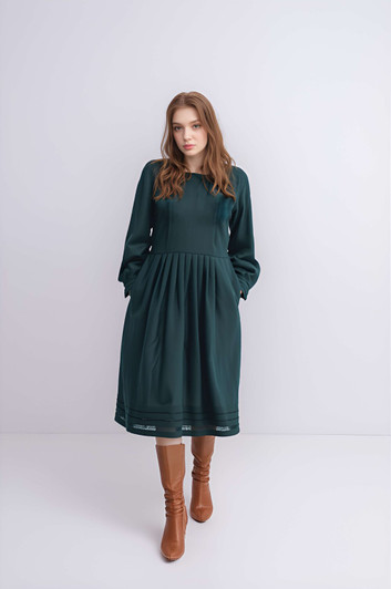 Vintage Long Linen Dress, Winter Plus Size Maxi Dress With Sleeves & Peter Pan Collar