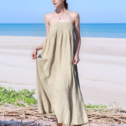 Long Linen Sundress For Women, Spaghetti Strap Maxi Dress, Sleeveless Loose Flax Summer Beach Dress