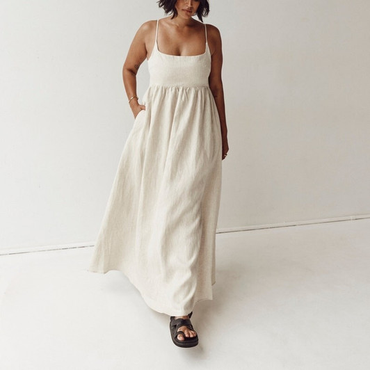 Summer Linen Maxi Dress, Loose Linen Dress, Sleeveless Dress, Dress With Pockets, Long Linen Dress, Spaghetti Strap Dress, Beach Sun Dress