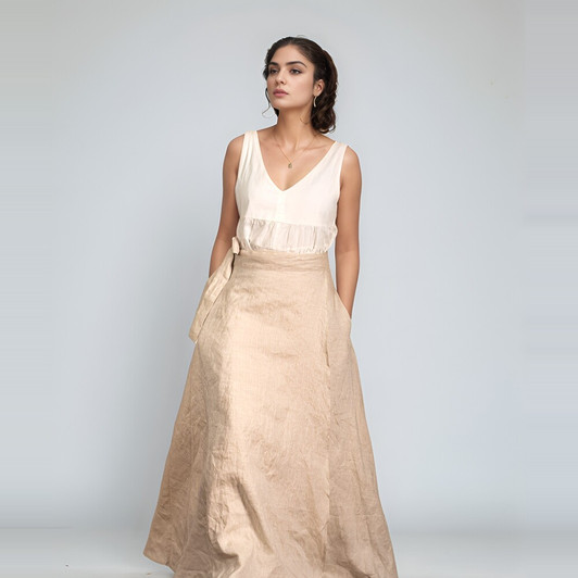 High Waist Linen Maxi Skirt with Pockets, Summer Wrap Around Style, Long Flowy Flax Skirt for Women, Minimalist Linen Dress